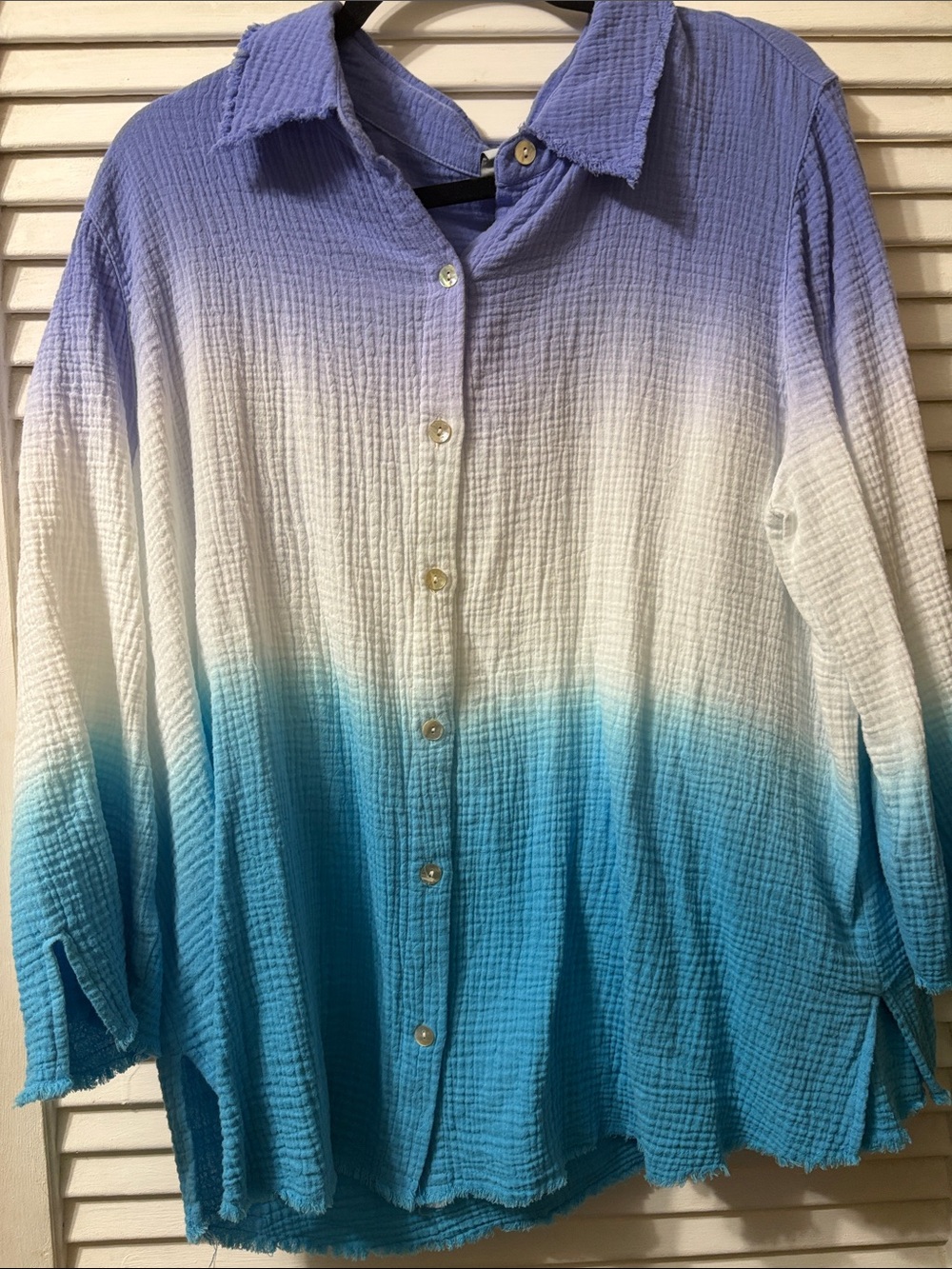 Alfred Dunner Ombre Button-Down Shirt in Purple, White & Turquoise